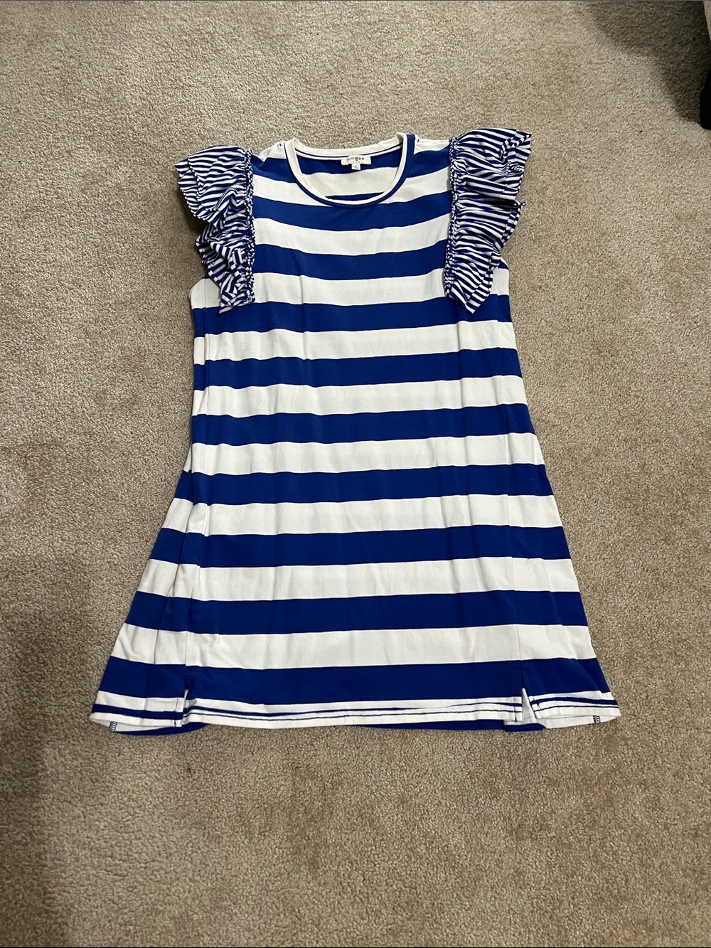 Umgee Blue & White Striped Ruffle-Sleeve Mini Dress
